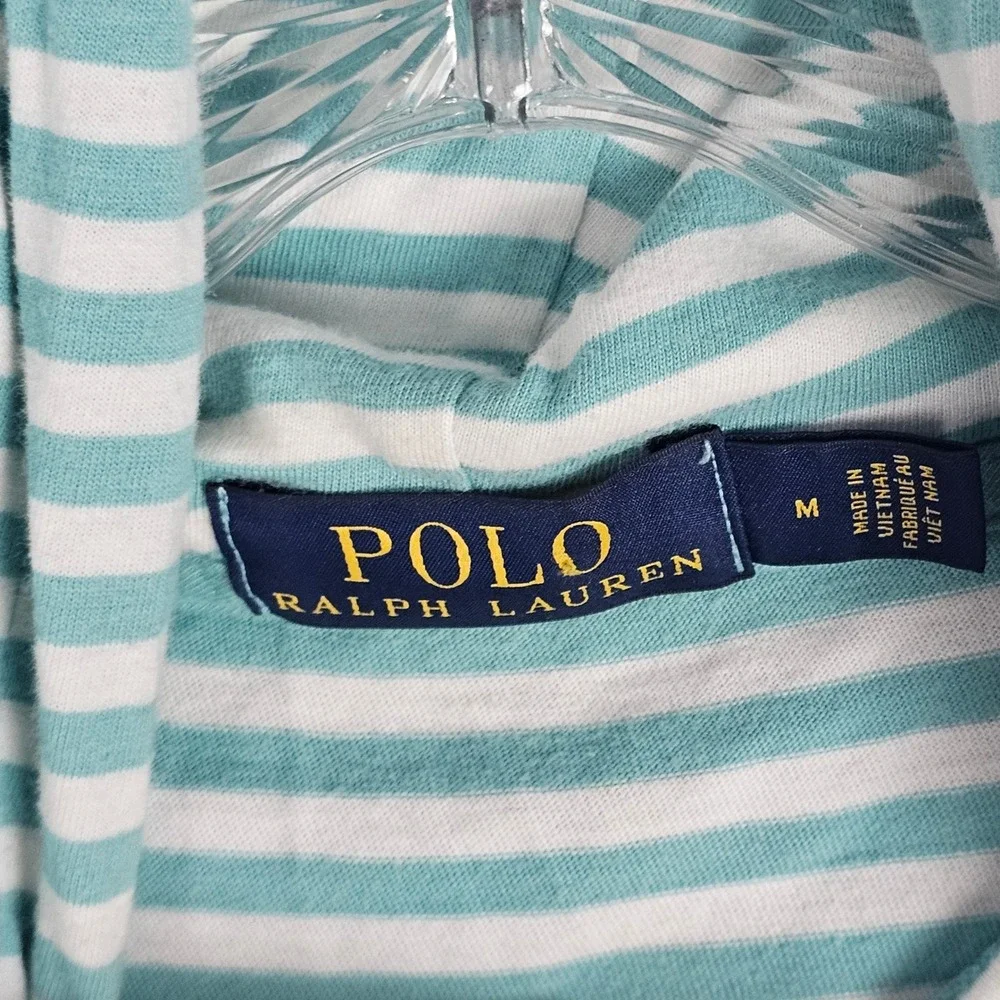 Polo Ralph Lauren Hoodie Men M Teal Striped Lightweight Cotton Pullover Pony
